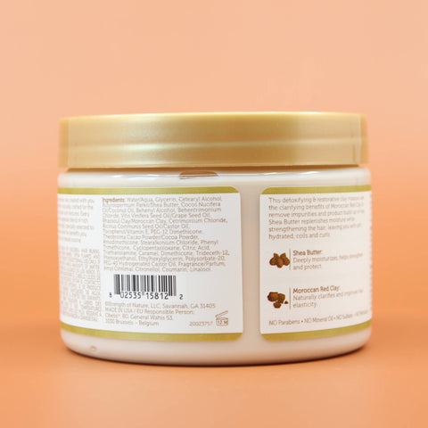 AFRICAN PRIDE Heat Activated Masque als 340g Variante; Rückseite des Produkts; Inhaltsstoffe 