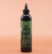 Das Haarpflegeprodukt AS I AM Rosemary Shampoo 237ml in der Vorderansicht vor einem braun-orangen Hintergrund.