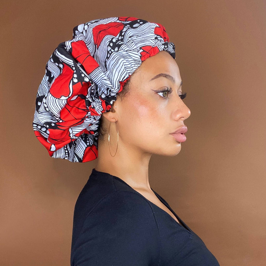 DREAMFIX Hair Bonnet African Muster Rot